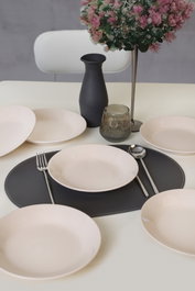 Hermia Juego de 6 Platos de Gres Cerámico Crema 21 cm